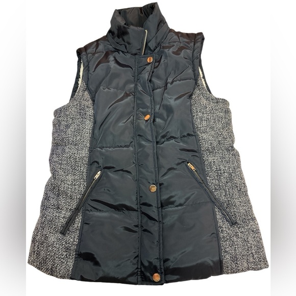 Ci Sono Navy Faux Sherpa Lined Front Zippered Mixed Material Puffer Vest Small - Picture 4 of 12